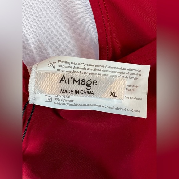 AI’Mage sz XL ruched tummy control v neck cross back one piece swimsuit wine red - Picture 6 of 7